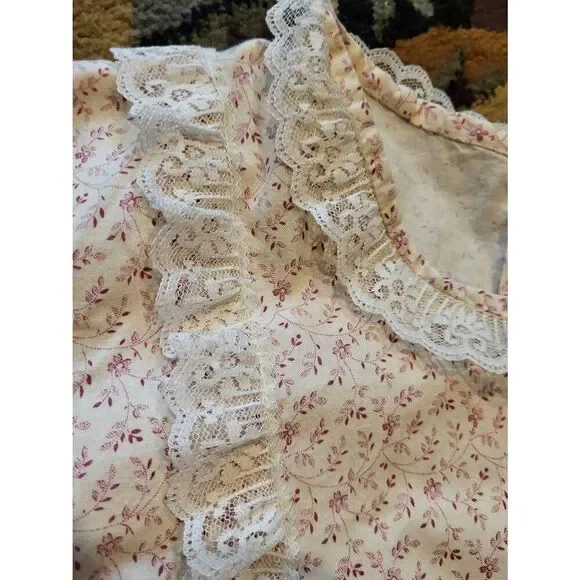 Vintage Prairie Dress Women's Small Pink Floral Print Lace Trim Long Cottage - Picture 5 of 12